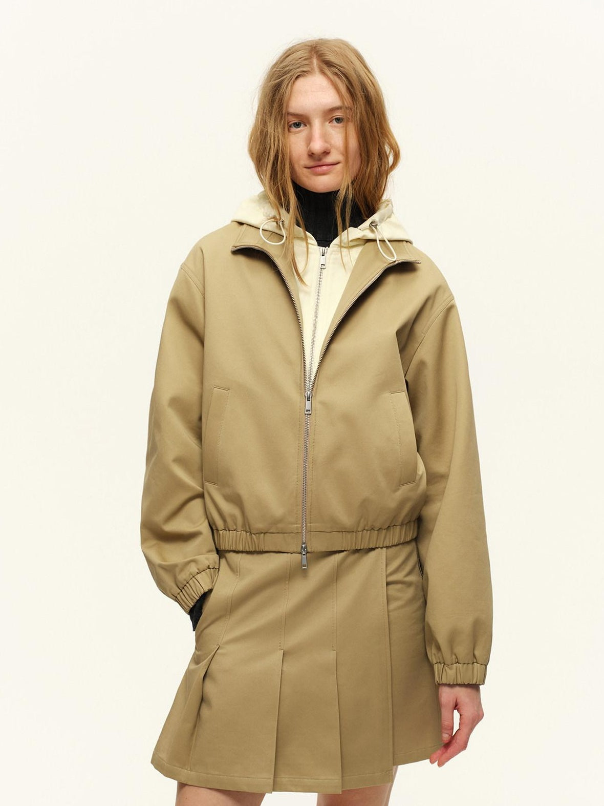 RUN TO THE FUTURE Colorblock Loose Fit Hooded Zip Up Elastic Hem Casual Women Track Jackets
