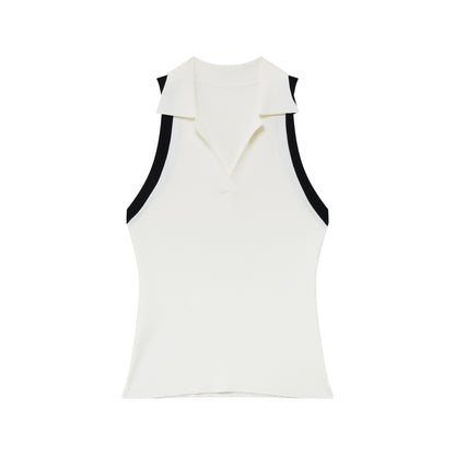 RUN_TO_THE_FUTURE_Colorblock_Polo_Collar_Narrow_Shoulder_Slim_Waist_Women&
