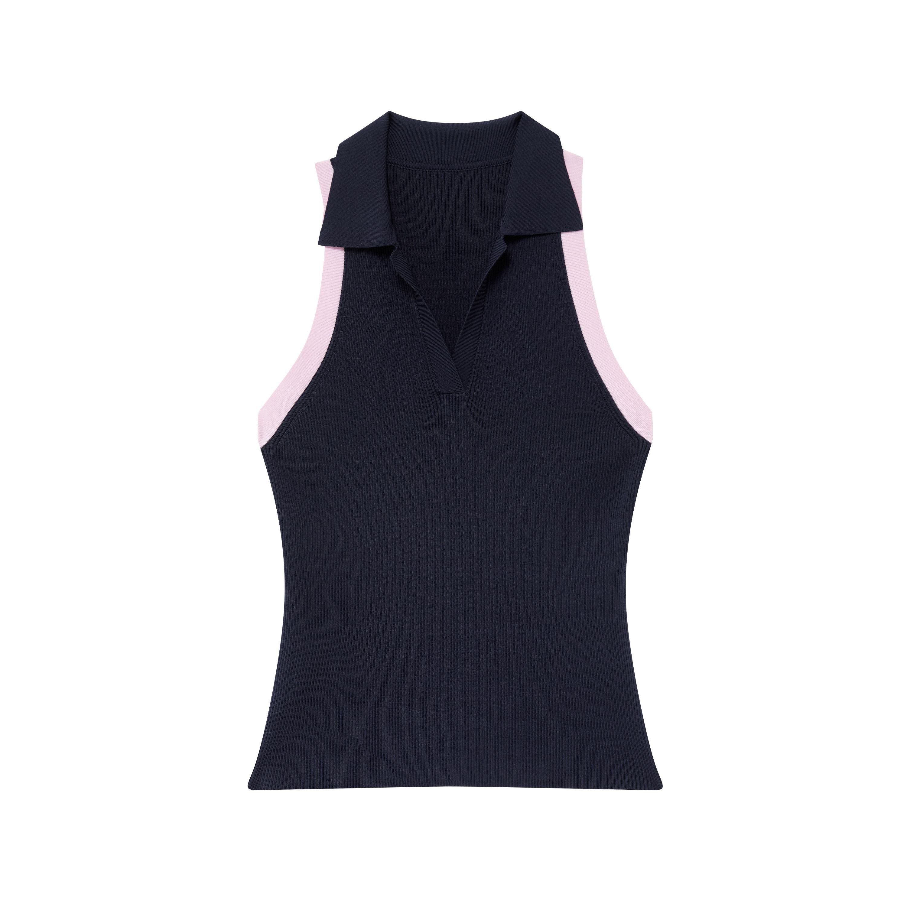 RUN_TO_THE_FUTURE_Colorblock_Polo_Collar_Narrow_Shoulder_Slim_Waist_Women&