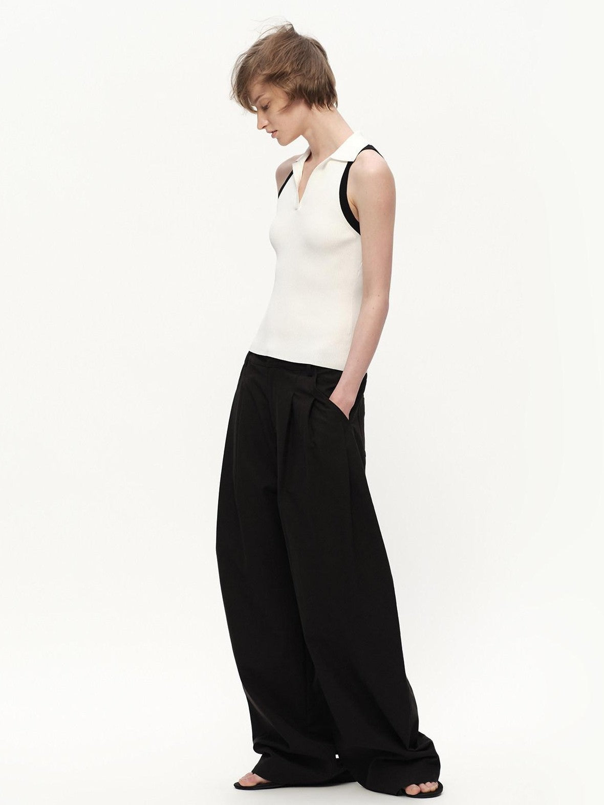 RUN TO THE FUTURE Colorblock Polo Collar Narrow Shoulder Slim Waist Women&
