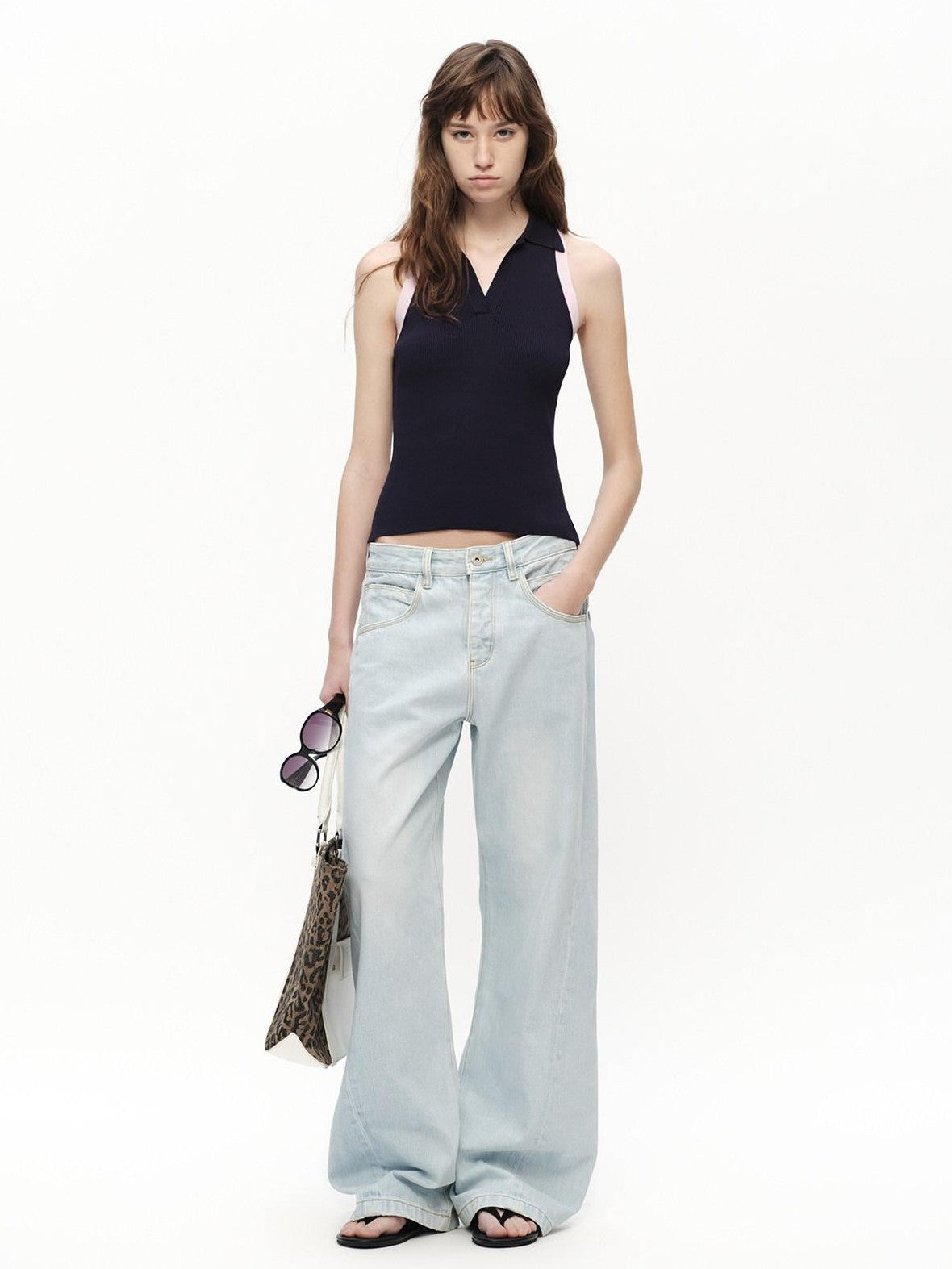RUN TO THE FUTURE Colorblock Polo Collar Narrow Shoulder Slim Waist Women&