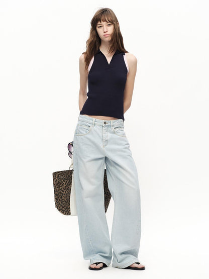 RUN TO THE FUTURE Colorblock Polo Collar Narrow Shoulder Slim Waist Women&