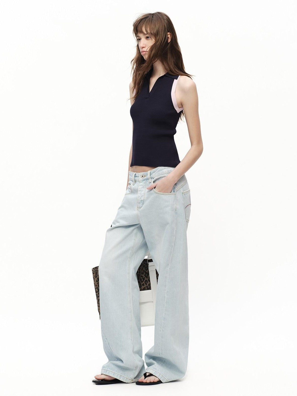RUN TO THE FUTURE Colorblock Polo Collar Narrow Shoulder Slim Waist Women&