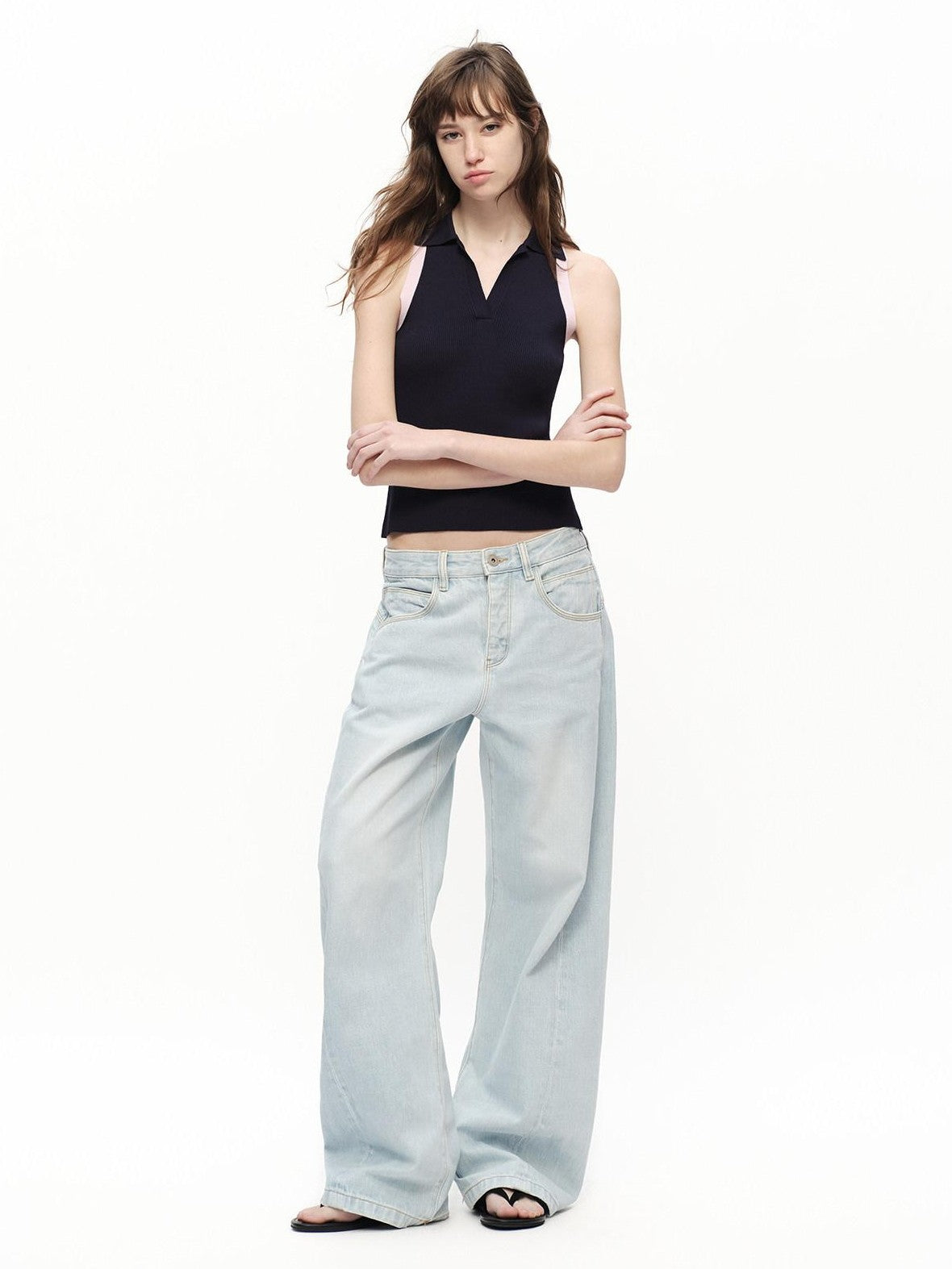 RUN TO THE FUTURE Colorblock Polo Collar Narrow Shoulder Slim Waist Women&