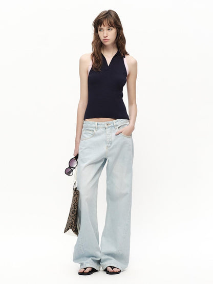 RUN TO THE FUTURE Colorblock Polo Collar Narrow Shoulder Slim Waist Women&