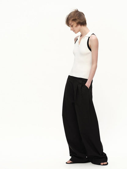 RUN TO THE FUTURE Colorblock Polo Collar Narrow Shoulder Slim Waist Women&
