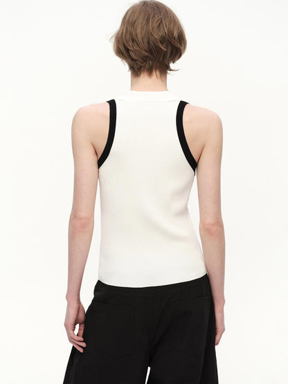 RUN TO THE FUTURE Colorblock Polo Collar Narrow Shoulder Slim Waist Women&