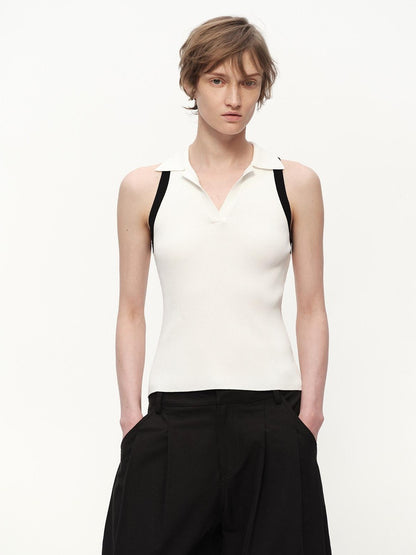 RUN TO THE FUTURE Colorblock Polo Collar Narrow Shoulder Slim Waist Women&