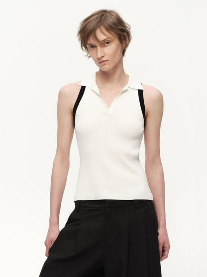 RUN TO THE FUTURE Colorblock Polo Collar Narrow Shoulder Slim Waist Women&