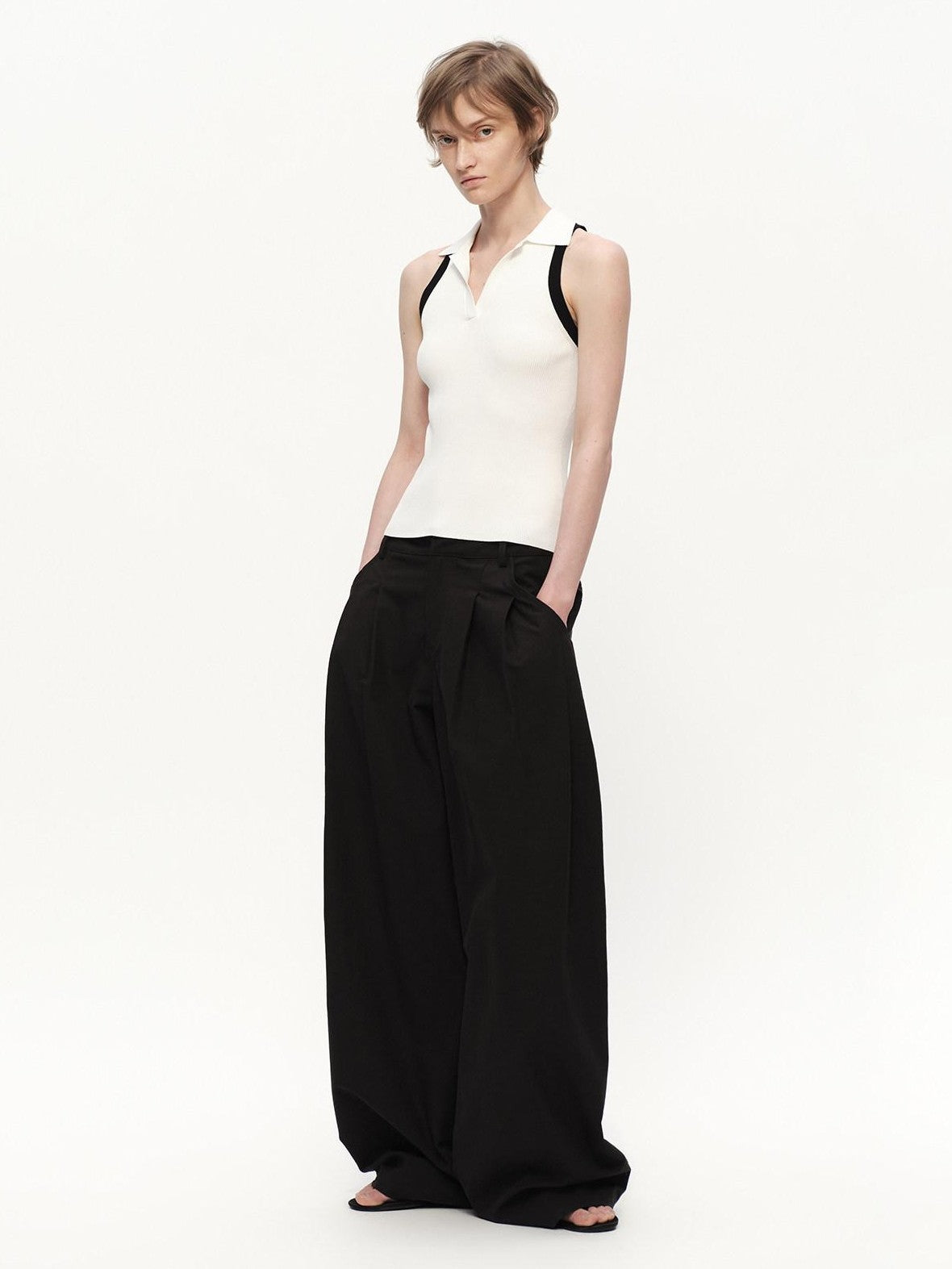 RUN TO THE FUTURE Colorblock Polo Collar Narrow Shoulder Slim Waist Women&