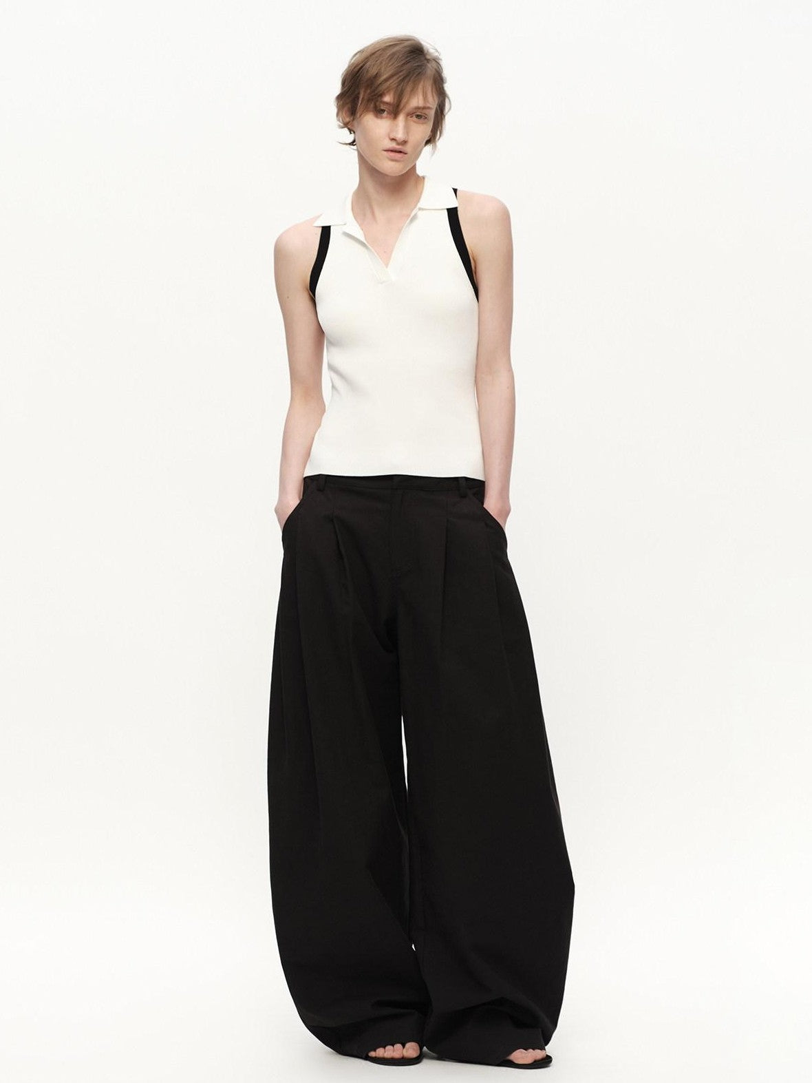 RUN TO THE FUTURE Colorblock Polo Collar Narrow Shoulder Slim Waist Women&