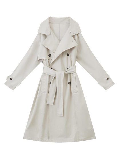 RUN TO THE FUTURE Cotton Blend Minimal Commuter Hooded Loose Long Button Women Khaki Trench Coats