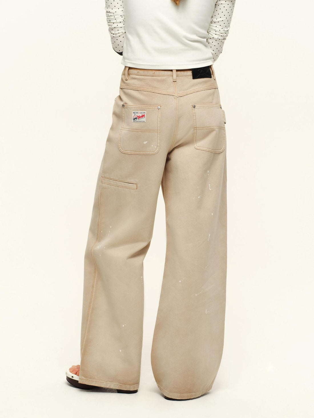 RUN TO THE FUTURE Cotton Rich Vintage Washed Relaxed Natural Waist Women Khaki Straight Jeans