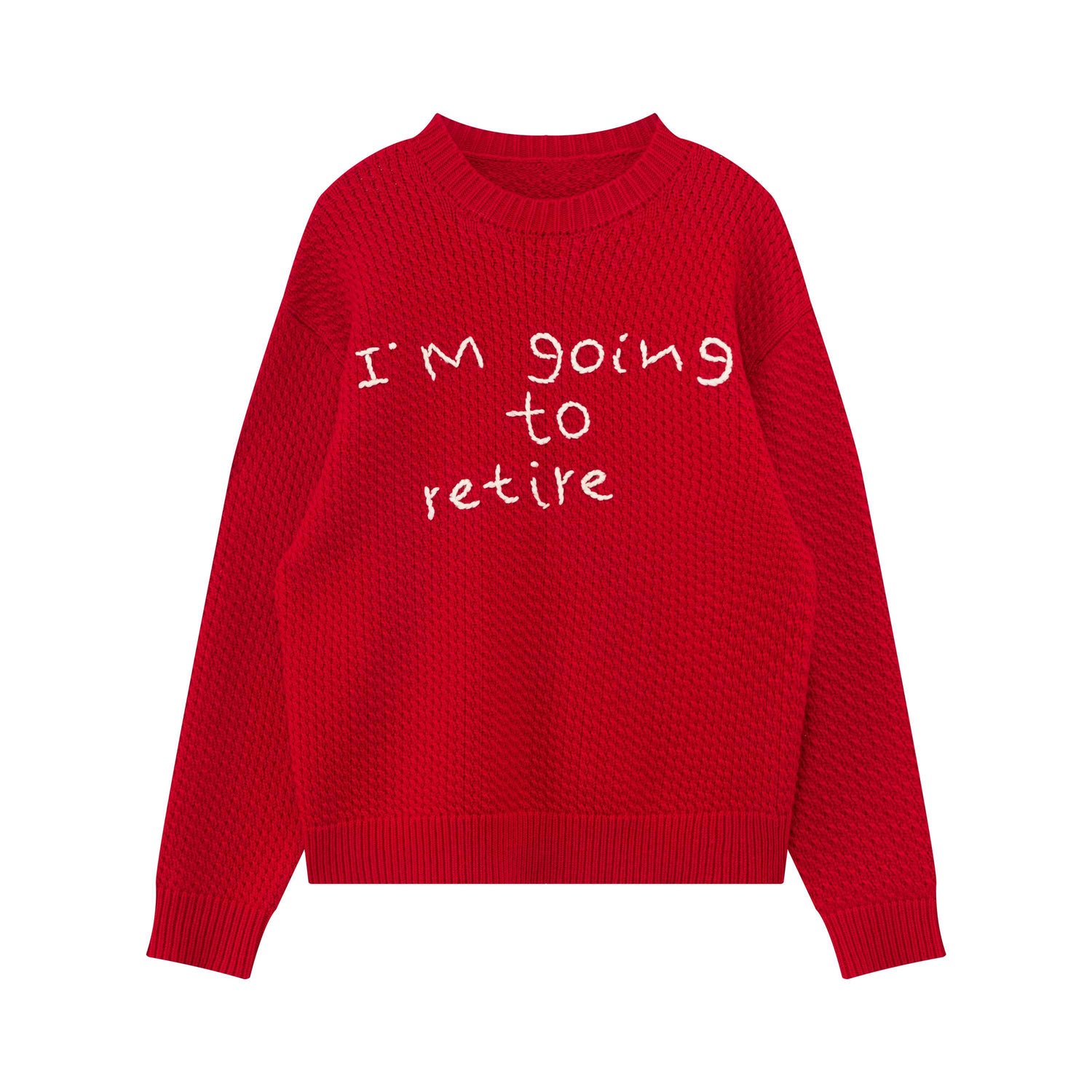 RUN TO THE FUTURE Cozy Knit Casual Loose Fit Printed Crewneck Women New Year Red Sweaters