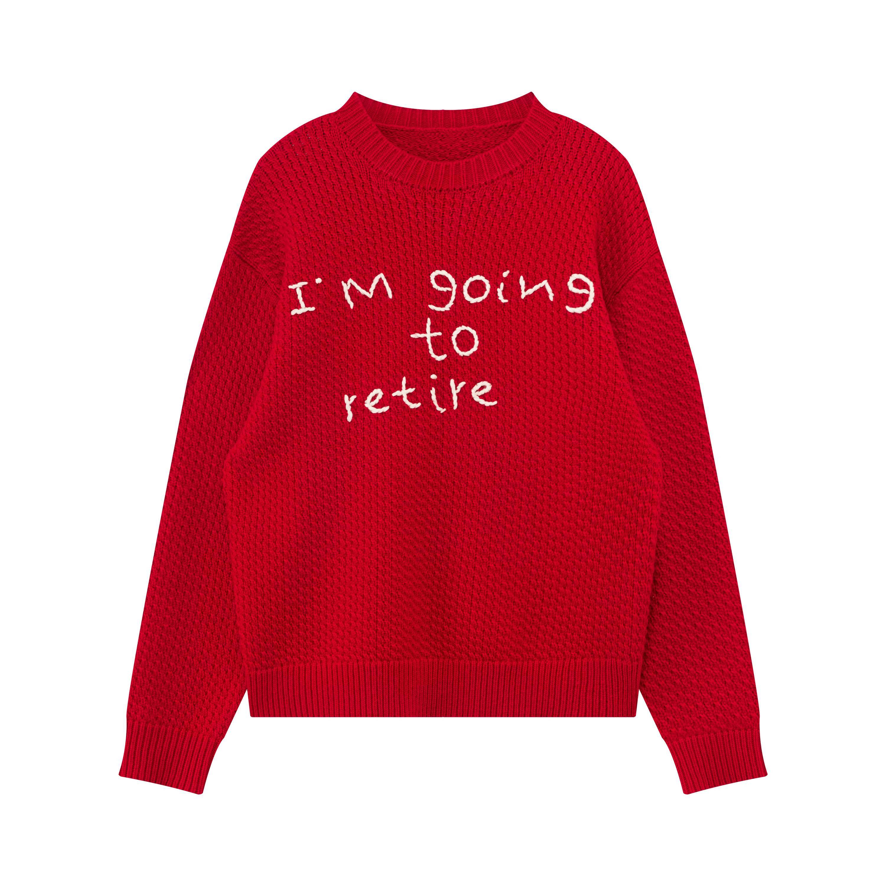 RUN TO THE FUTURE Cozy Knit Casual Loose Fit Printed Crewneck Women New Year Red Sweaters