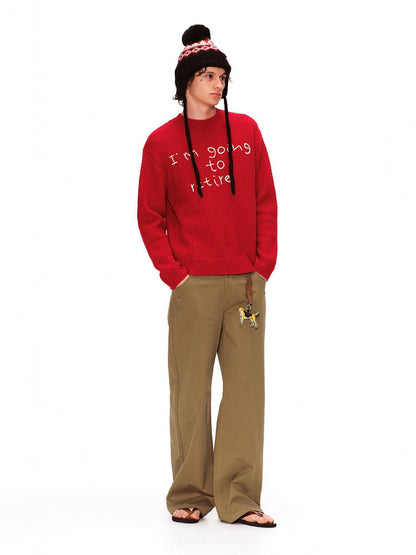 RUN TO THE FUTURE Cozy Knit Casual Loose Fit Printed Crewneck Women New Year Red Sweaters