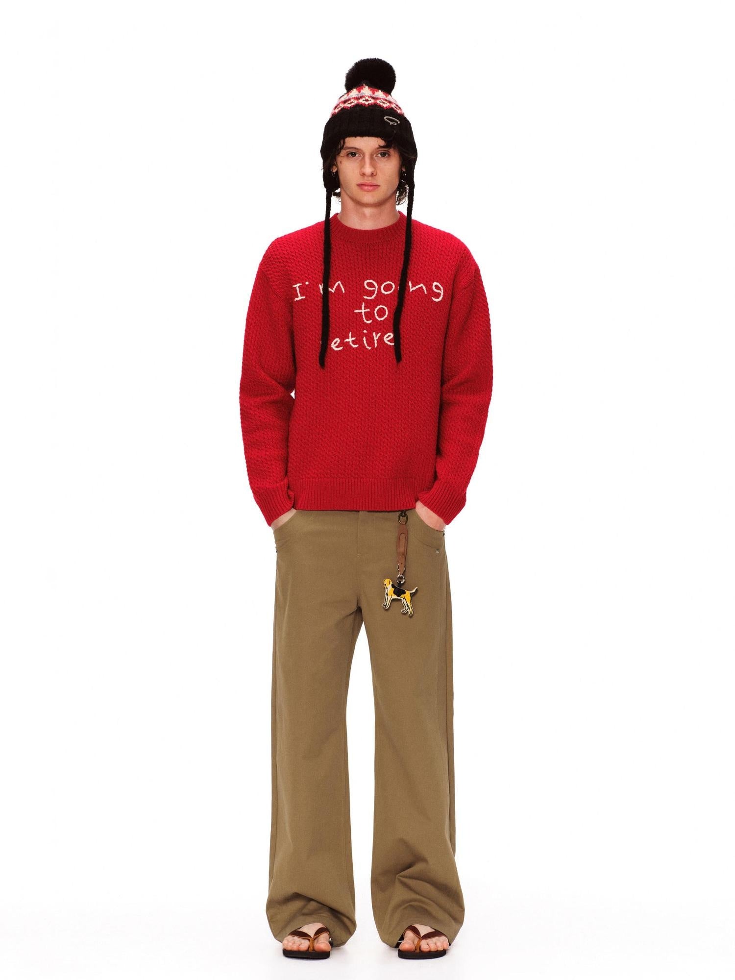 RUN TO THE FUTURE Cozy Knit Casual Loose Fit Printed Crewneck Women New Year Red Sweaters