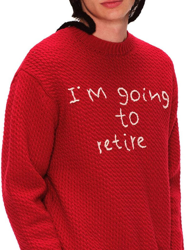 RUN TO THE FUTURE Cozy Knit Casual Loose Fit Printed Crewneck Women New Year Red Sweaters