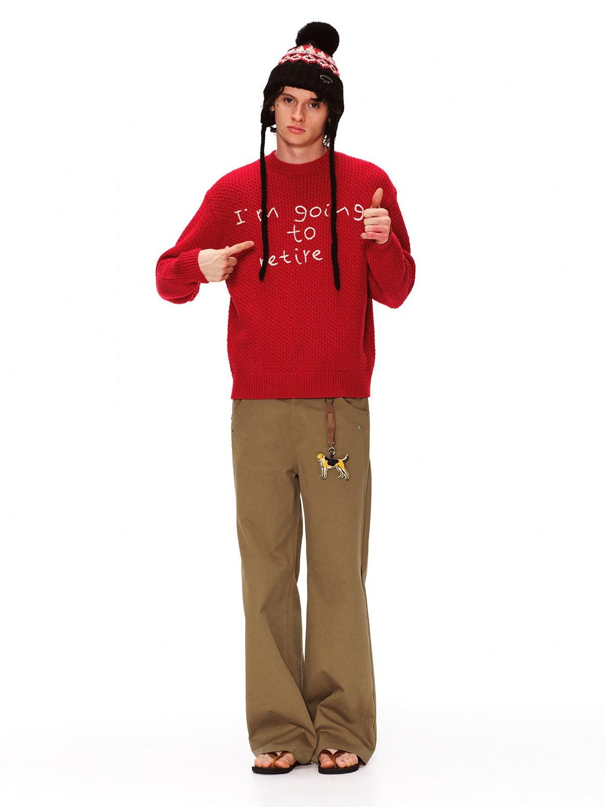 RUN TO THE FUTURE Cozy Knit Casual Loose Fit Printed Crewneck Women New Year Red Sweaters