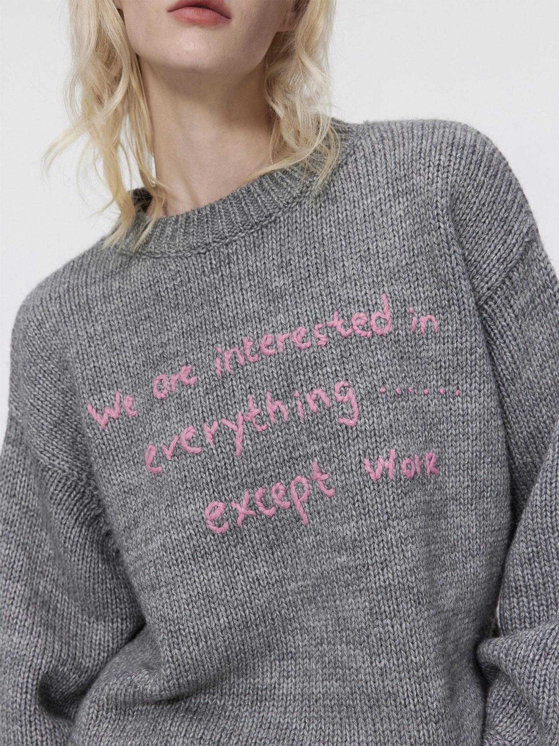 RUN TO THE FUTURE Cozy Wool Blend Relaxed Straight Crewneck Longsleeve Solid Women Sweaters