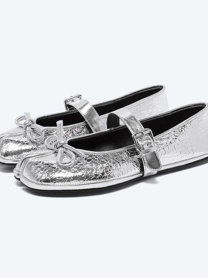 RUN TO THE FUTURE Crocodile Embossed Bow One Strap Low Vamp Mary Jane Women&