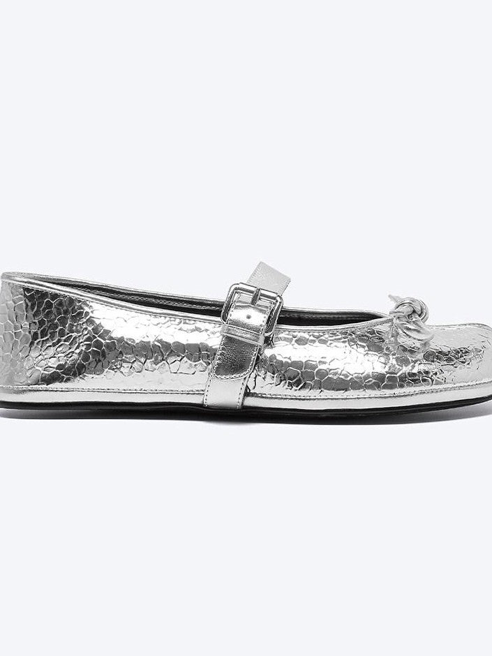 RUN TO THE FUTURE Crocodile Embossed Bow One Strap Low Vamp Mary Jane Women&