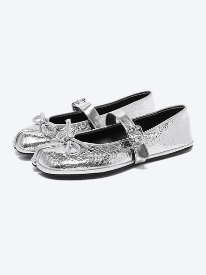RUN TO THE FUTURE Crocodile Embossed Bow One Strap Low Vamp Mary Jane Women&