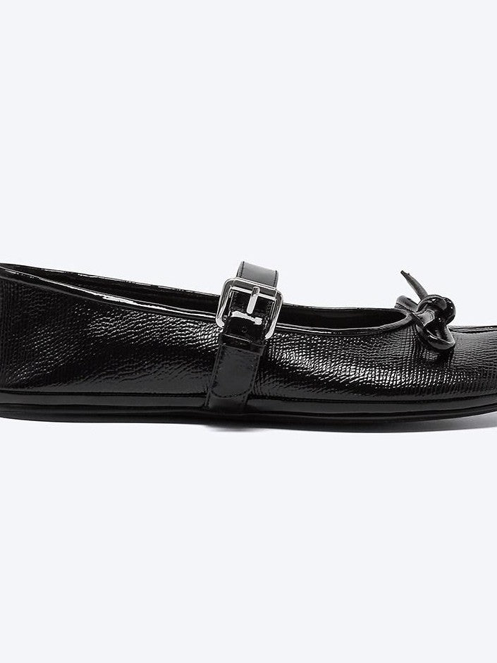 RUN TO THE FUTURE Crocodile Embossed Bow One Strap Low Vamp Mary Jane Women&