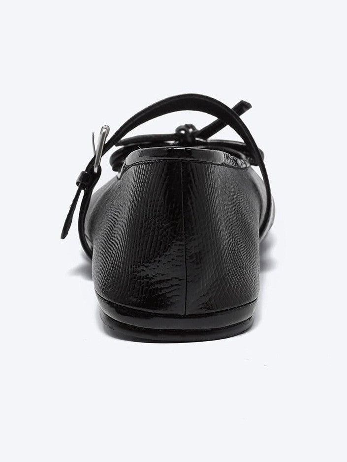 RUN TO THE FUTURE Crocodile Embossed Bow One Strap Low Vamp Mary Jane Women&