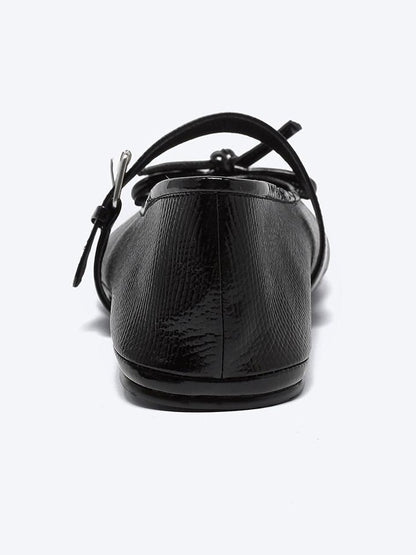 RUN TO THE FUTURE Crocodile Embossed Bow One Strap Low Vamp Mary Jane Women&