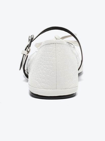 RUN TO THE FUTURE Crocodile Embossed Bow One Strap Low Vamp Mary Jane Women&