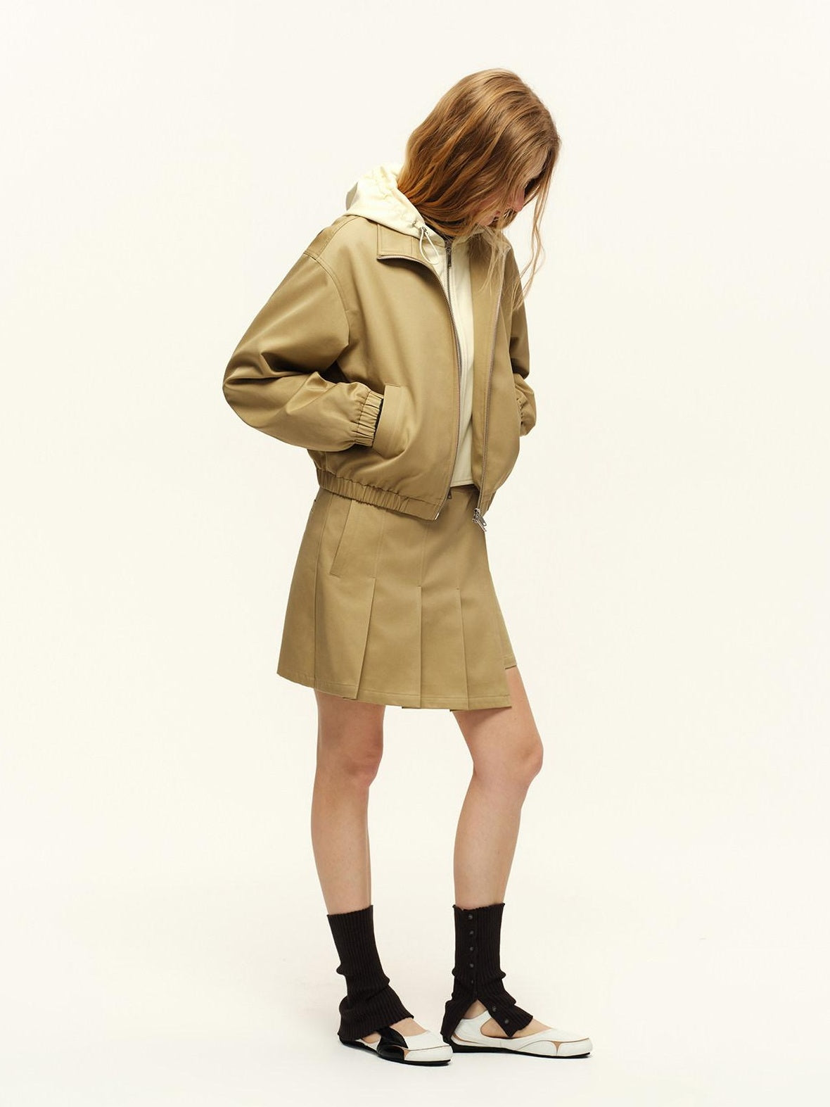 RUN TO THE FUTURE Cropped Contrast Zip Cardigan Long Sleeve Casual Mid Waist Top &amp; Skirt Sets