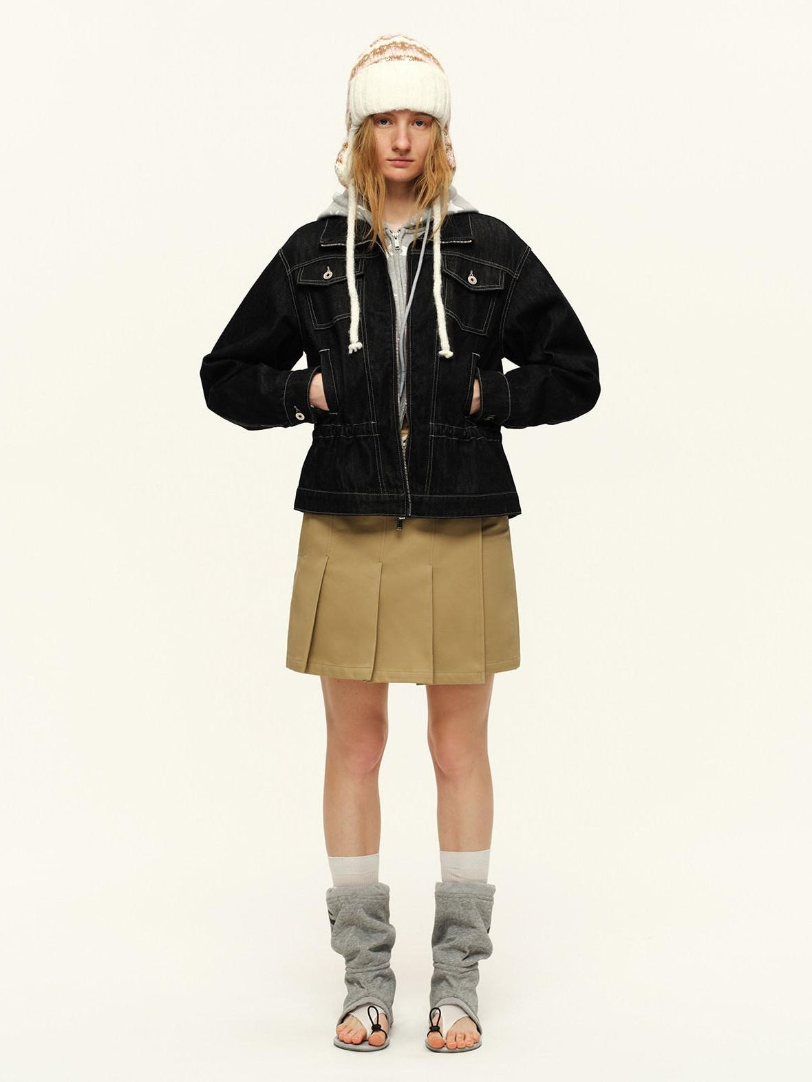 RUN TO THE FUTURE Cropped Contrast Zip Cardigan Long Sleeve Casual Mid Waist Top &amp; Skirt Sets
