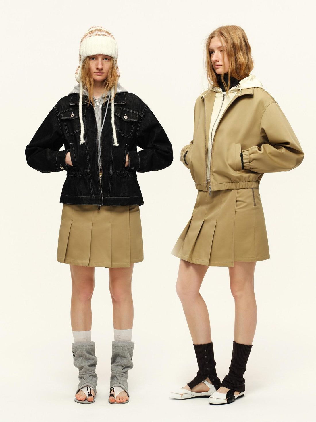 RUN TO THE FUTURE Cropped Contrast Zip Cardigan Long Sleeve Casual Mid Waist Top &amp; Skirt Sets