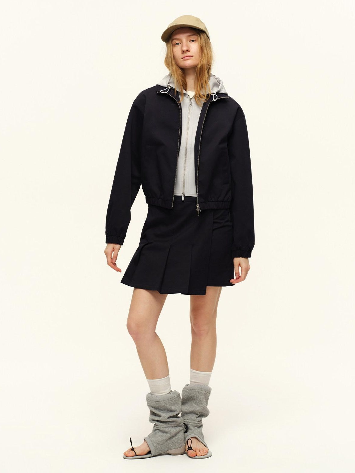 RUN TO THE FUTURE Cropped Contrast Zip Cardigan Long Sleeve Casual Mid Waist Top &amp; Skirt Sets