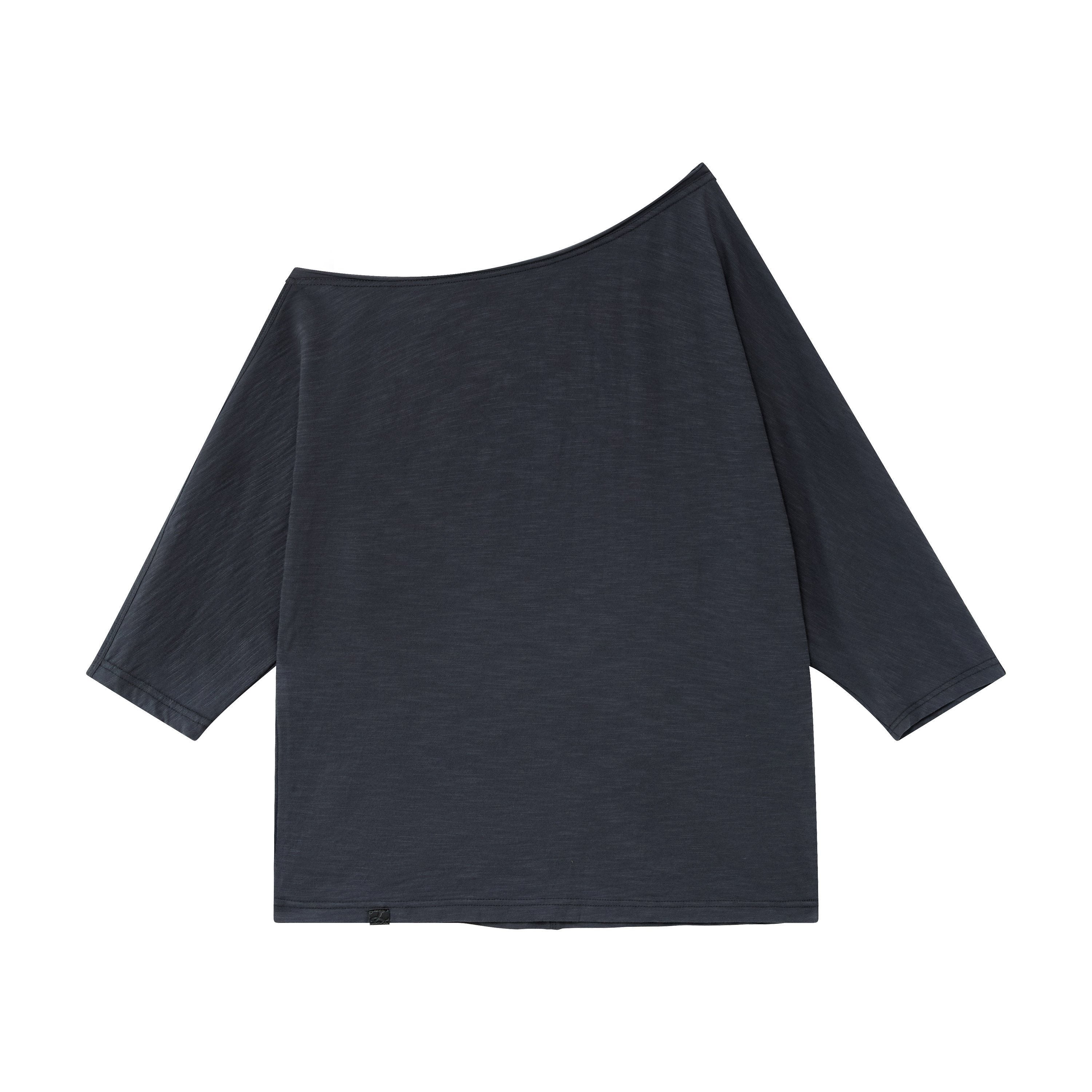 RUN_TO_THE_FUTURE_Deep_Gray_Slub_Texture_Asymmetric_Shoulder_Women&
