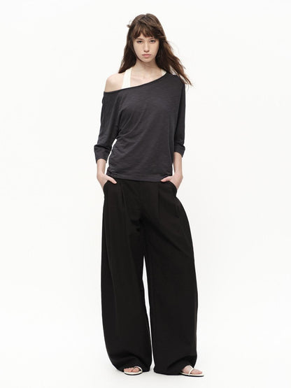 RUN TO THE FUTURE Deep Gray Slub Texture Asymmetric Shoulder Women&