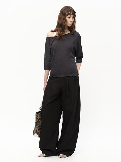 RUN TO THE FUTURE Deep Gray Slub Texture Asymmetric Shoulder Women&