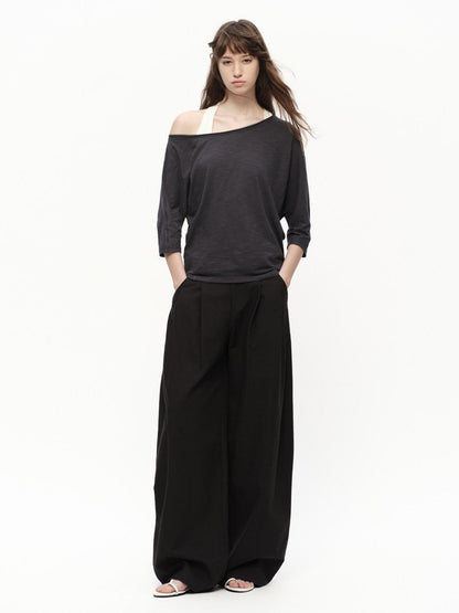 RUN TO THE FUTURE Deep Gray Slub Texture Asymmetric Shoulder Women&