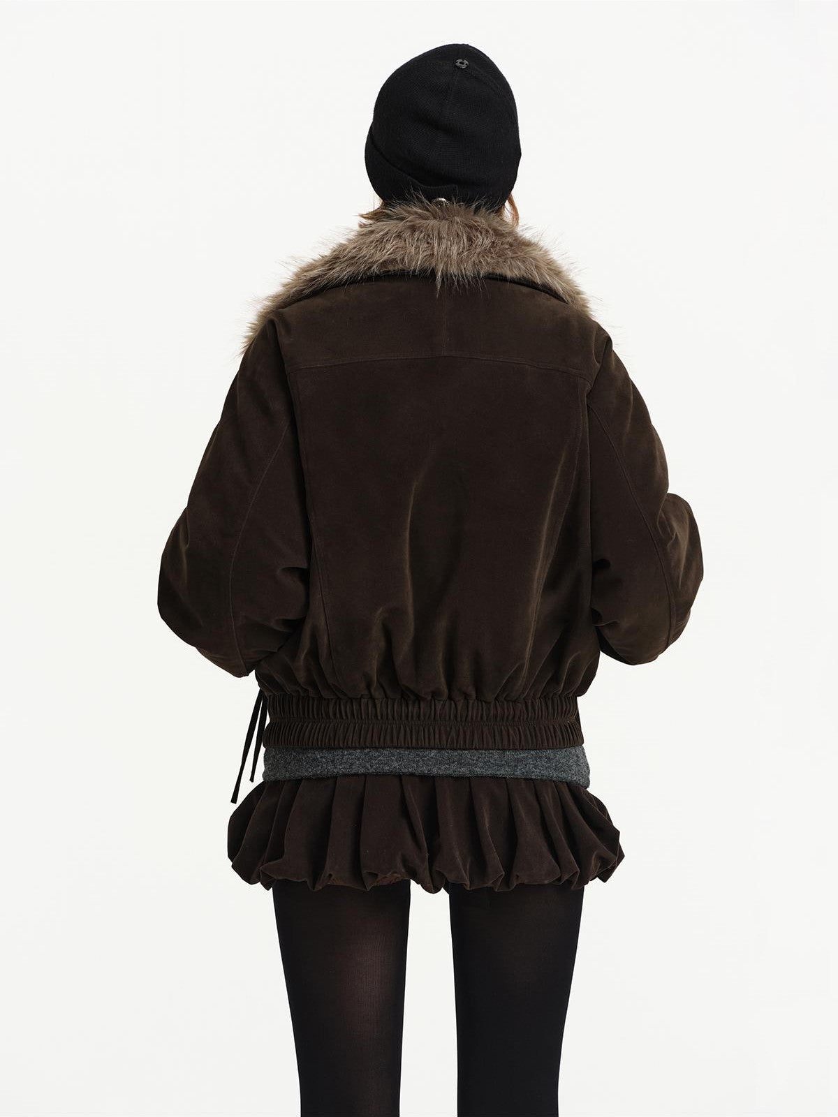 RUN TO THE FUTURE Detachable Faux Fur Collar Suede Women&