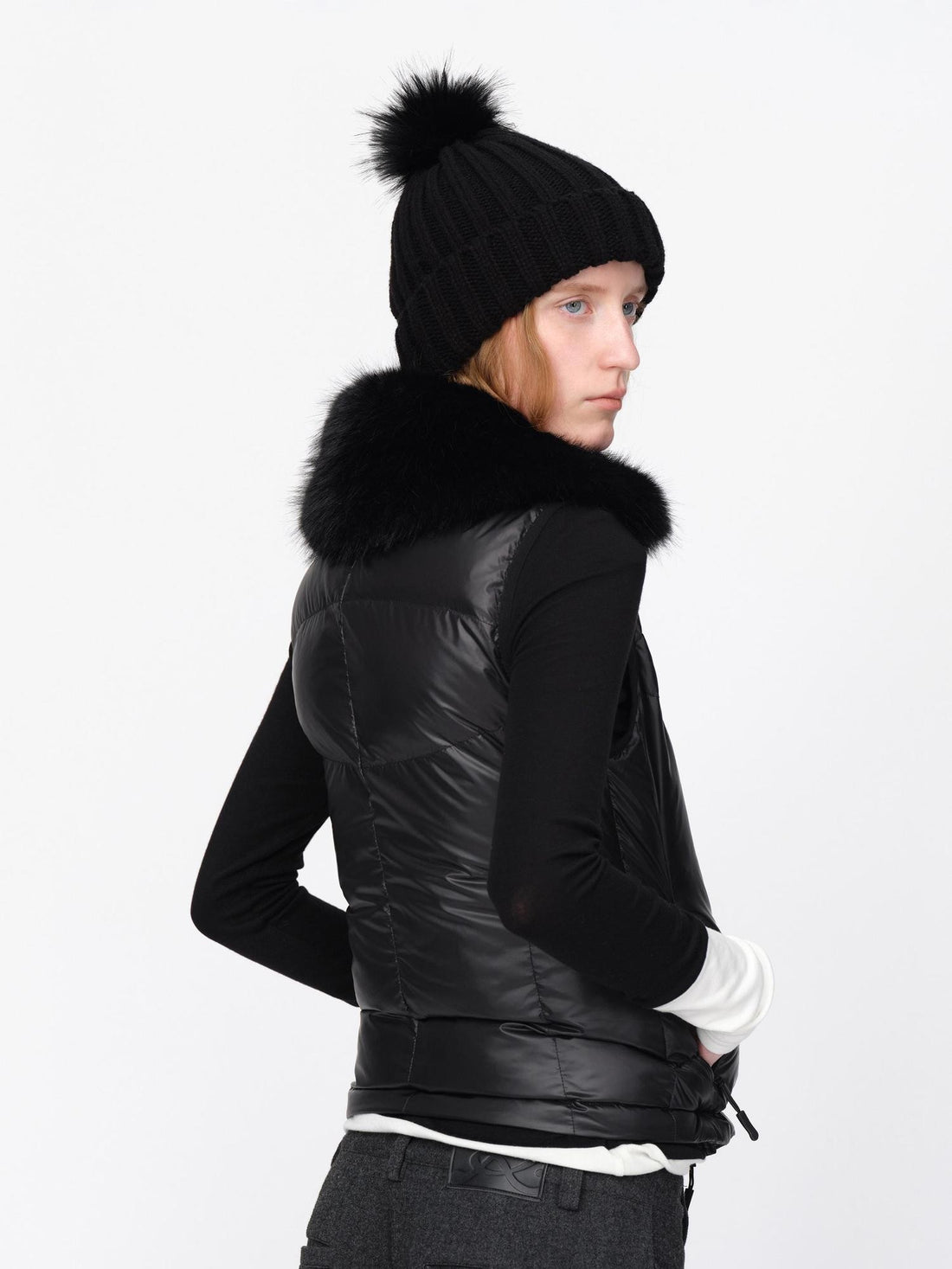 RUN TO THE FUTURE Detachable Faux Fur Trim Lightweight Slim Fit Women&