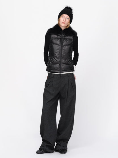 RUN TO THE FUTURE Detachable Faux Fur Trim Lightweight Slim Fit Women&