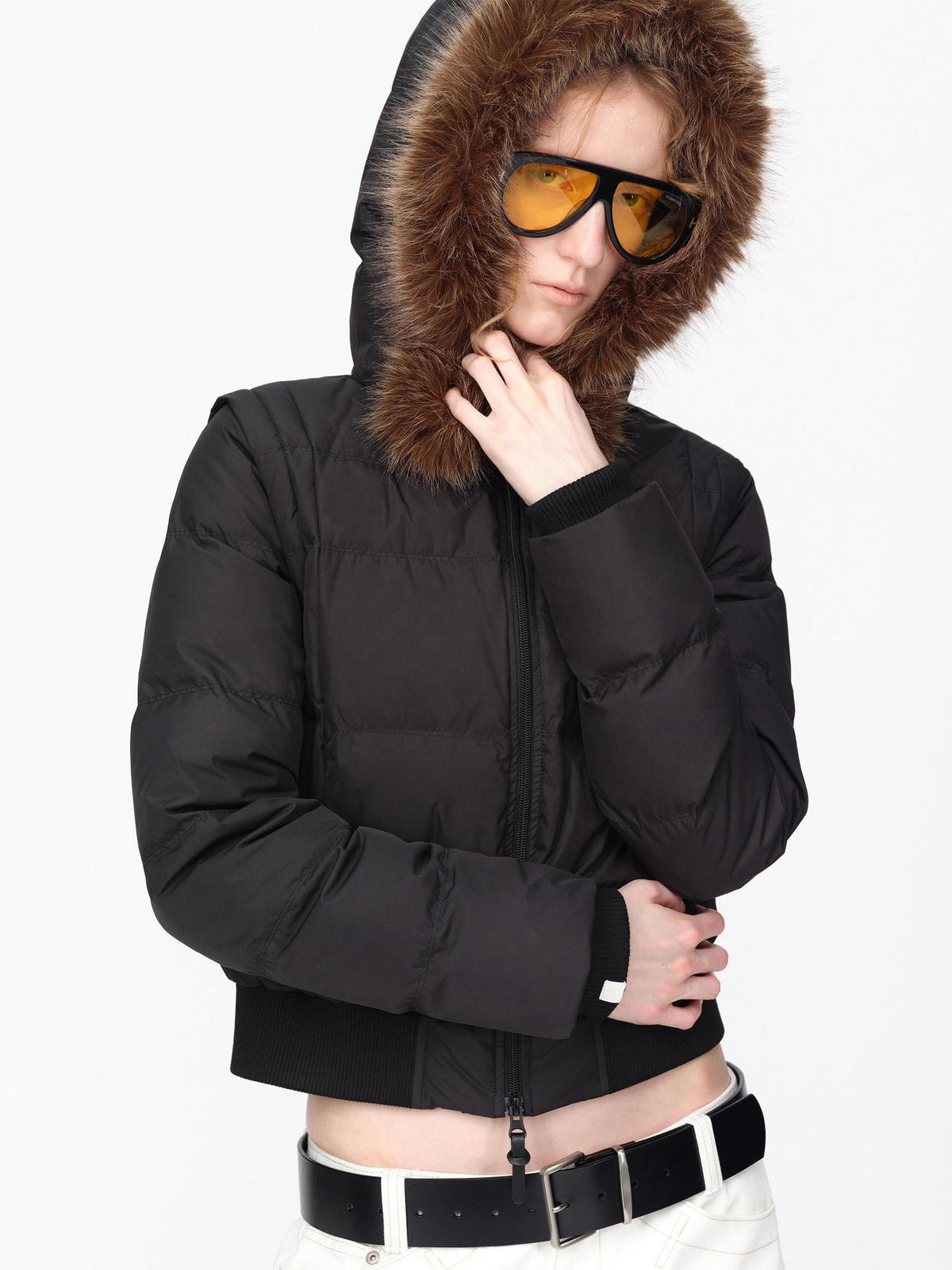RUN TO THE FUTURE Detachable Sleeves Hooded 90 White Duck Down Quilted Women&