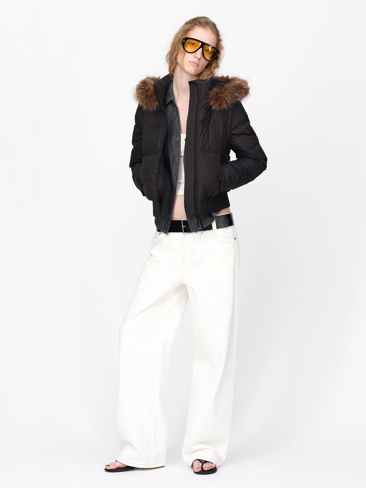 RUN TO THE FUTURE Detachable Sleeves Hooded 90 White Duck Down Quilted Women&