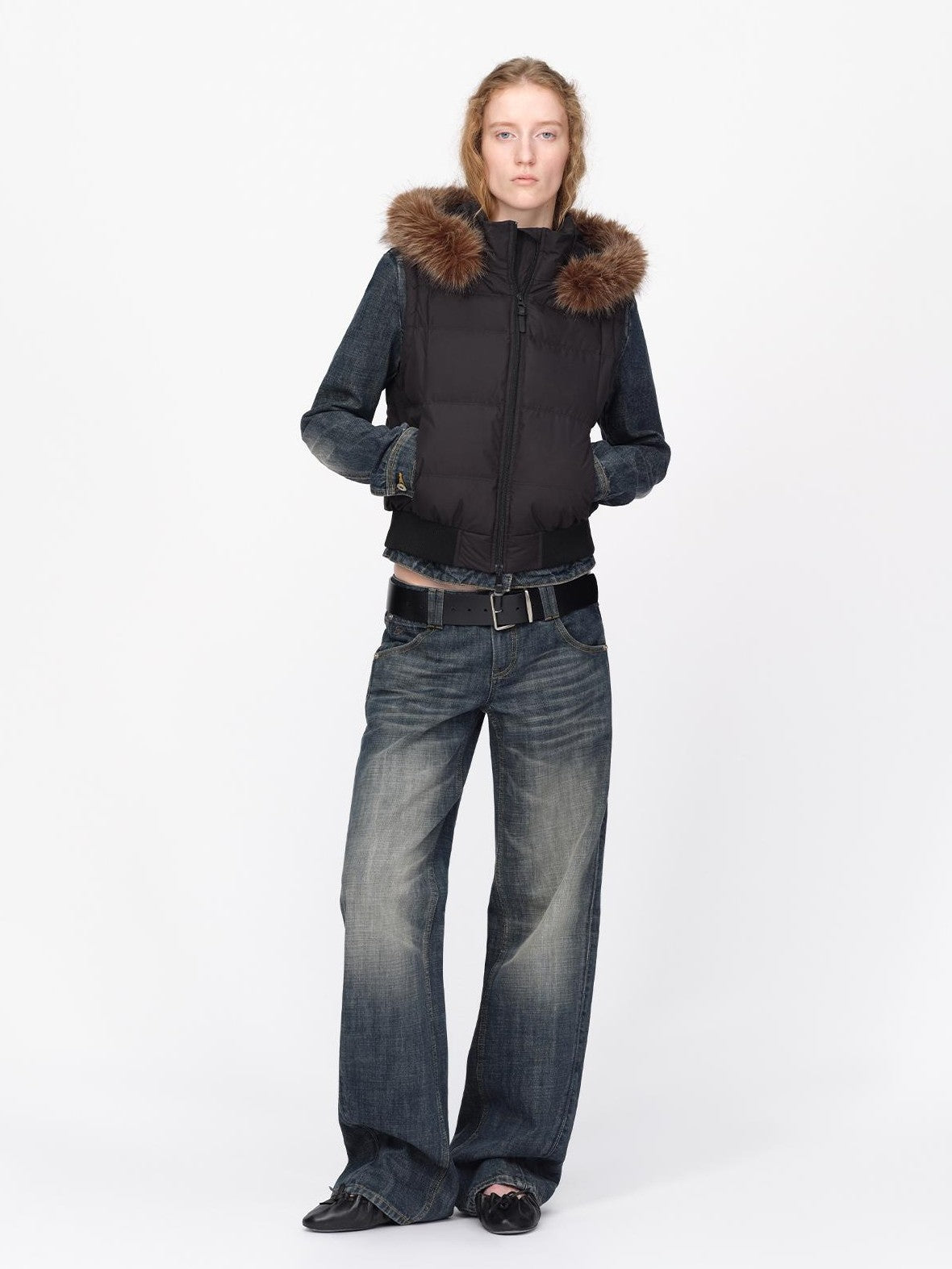 RUN TO THE FUTURE Detachable Sleeves Hooded 90 White Duck Down Quilted Women&