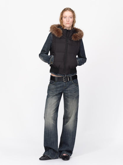 RUN TO THE FUTURE Detachable Sleeves Hooded 90 White Duck Down Quilted Women&