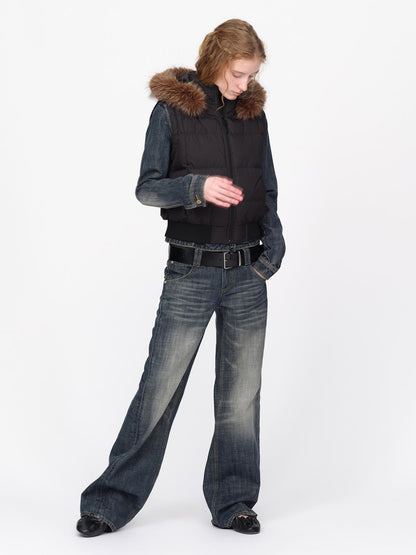RUN TO THE FUTURE Detachable Sleeves Hooded 90 White Duck Down Quilted Women&