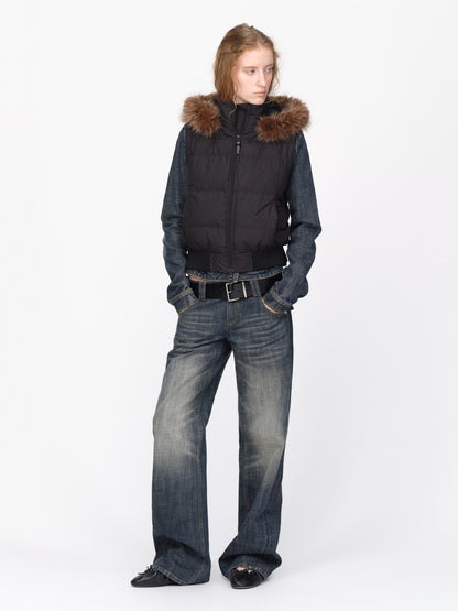 RUN TO THE FUTURE Detachable Sleeves Hooded 90 White Duck Down Quilted Women&