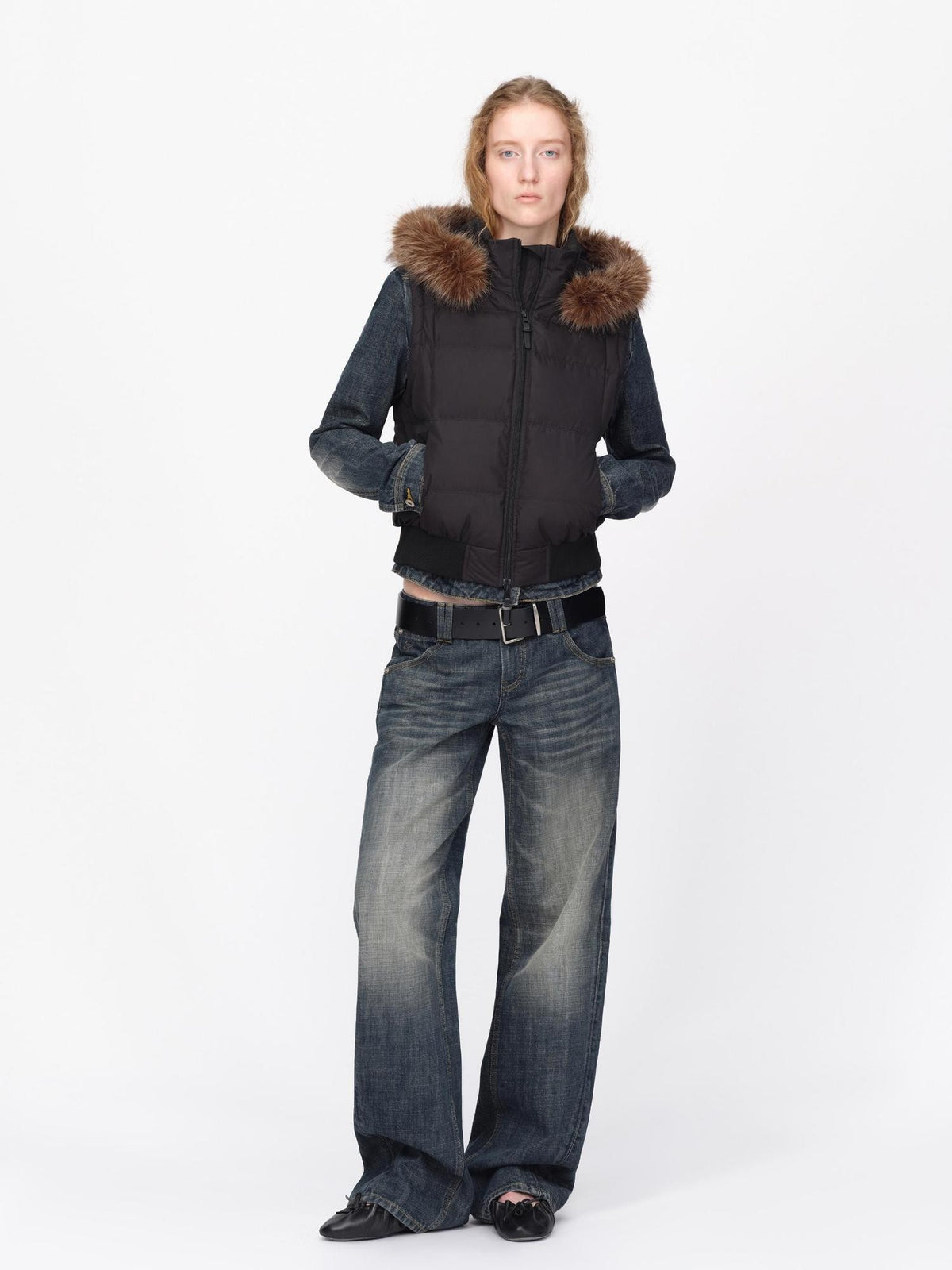 RUN TO THE FUTURE Detachable Sleeves Hooded 90 White Duck Down Quilted Women&