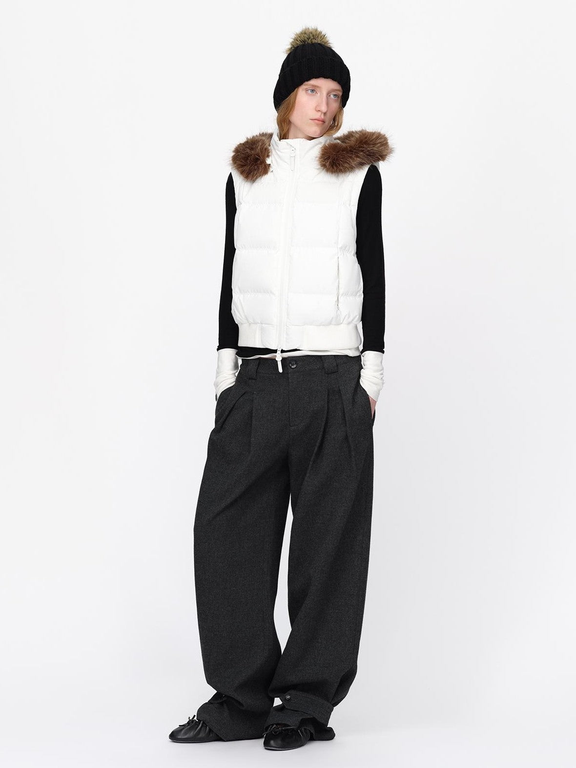 RUN TO THE FUTURE Detachable Sleeves Hooded 90 White Duck Down Quilted Women&